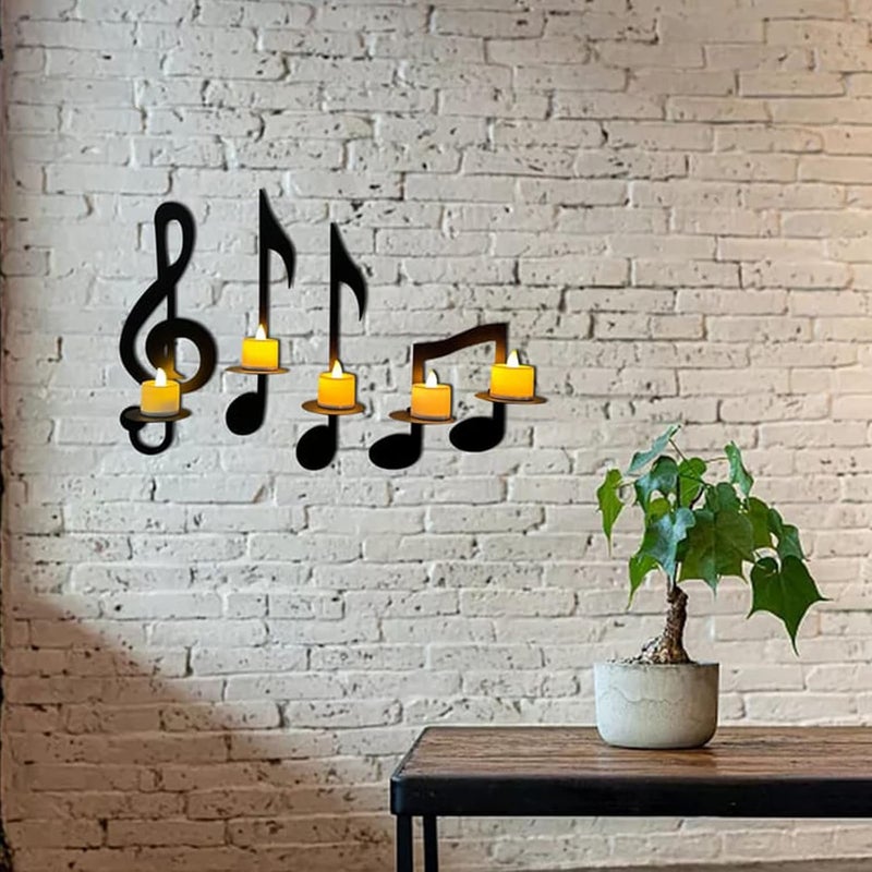 MANMAOHE Black Music Note Wall Sconce Metal Wall Sconce Candle Holder Set of 4 Wall Mount Tea Light Candle Holders Musical Symbol Candle Holder Rack for Home Office Classroom - Image 4